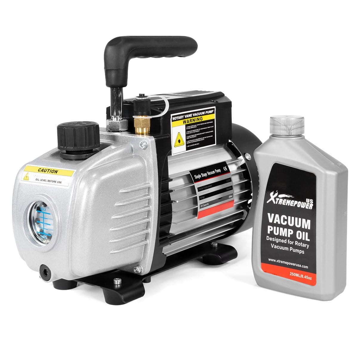 XtremepowerUS 1/4 HP 3 CFM Single Stage Rotary Vane Air Vacuum Pump with Oil Bottle HVAC Air AC A/C R410a R134 (3CFM)