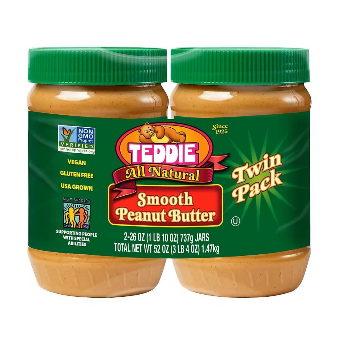 TEDDIE PEANUT BUTTER Smooth Peanut Butter 2pk, 26 OZ