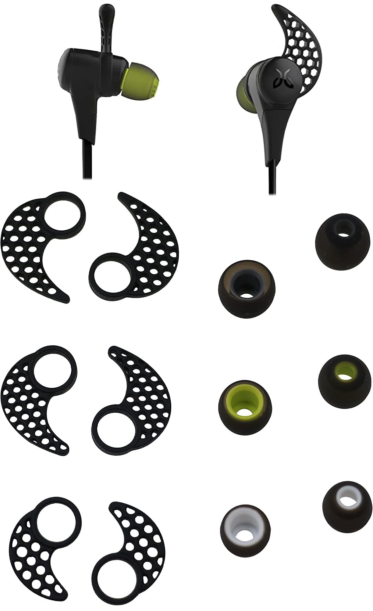 Ear tips for jaybird x2 , BLUEWALL Eartips Ear Gel Ear hook for Jaybird X , Anti-Slip Durable Silicone SML 3 Pair all in 1 sets Replacement Ear Cushions For JayBird BlueBuds X, X2 , Black