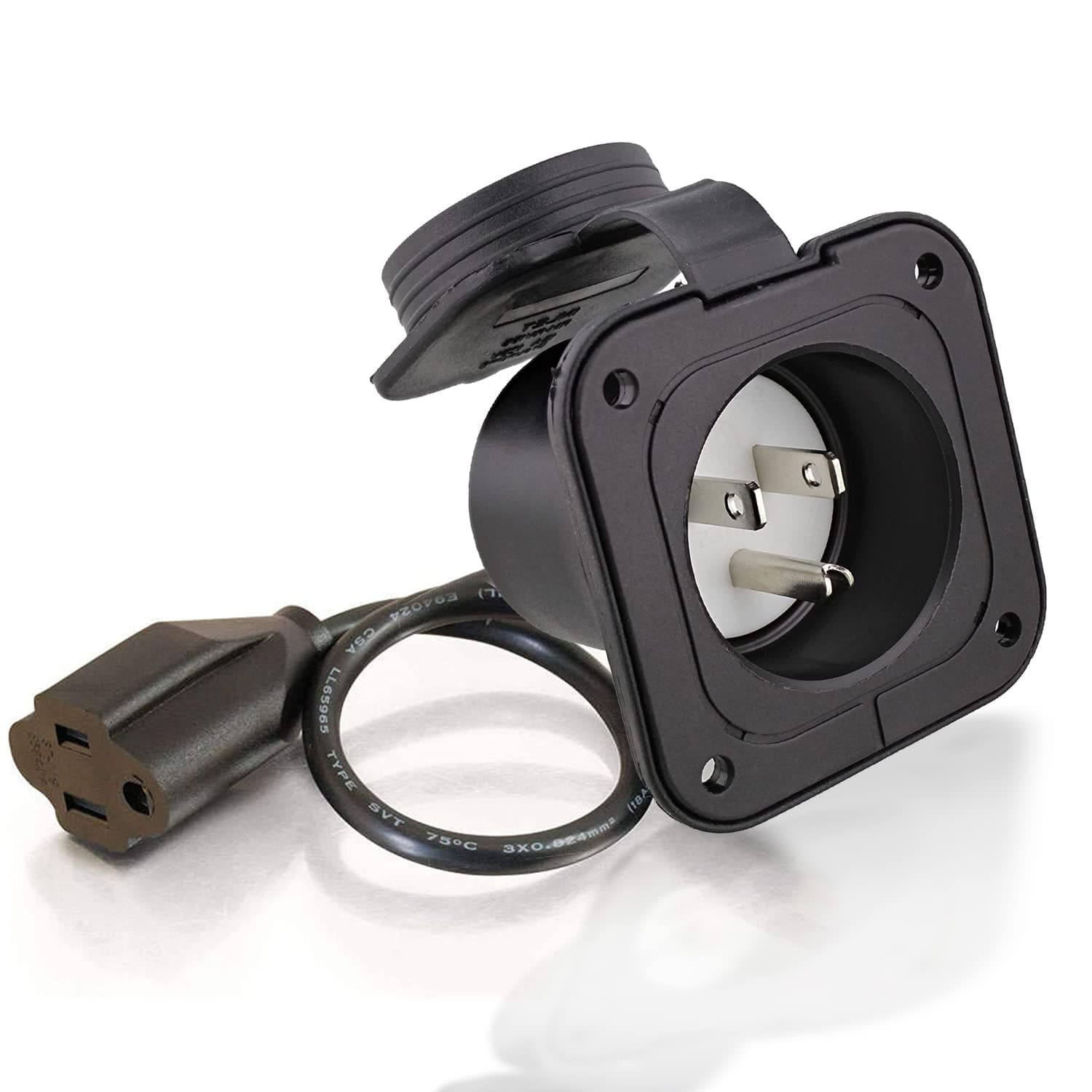 Treeligo 15 AMP Flanged Inlet 125 Volt RV Shore Power Plug Inlet Male Receptacle,NEMA 5-15 2 Pole 3-Wire AC Port Plug, for Marine Boat RV Boat Trailer Shed Accessories