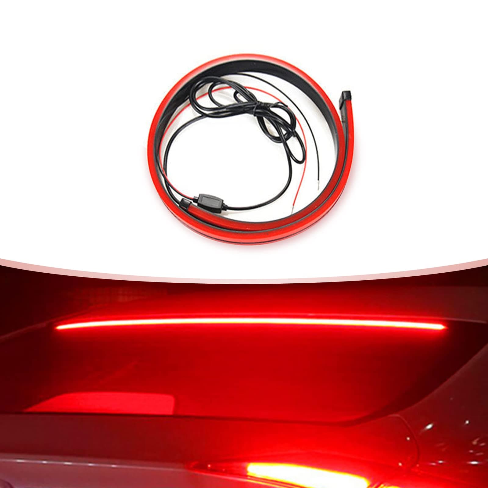 Pack-1 Rear Wing LED Light Bar, 39.4In LED Third Brake Light Strip, Flexible High Mount Stop Brake Light IP67 Waterproof & 108pcs Lamp Beads, Auto Universal Signals Strobe Lights (Red)