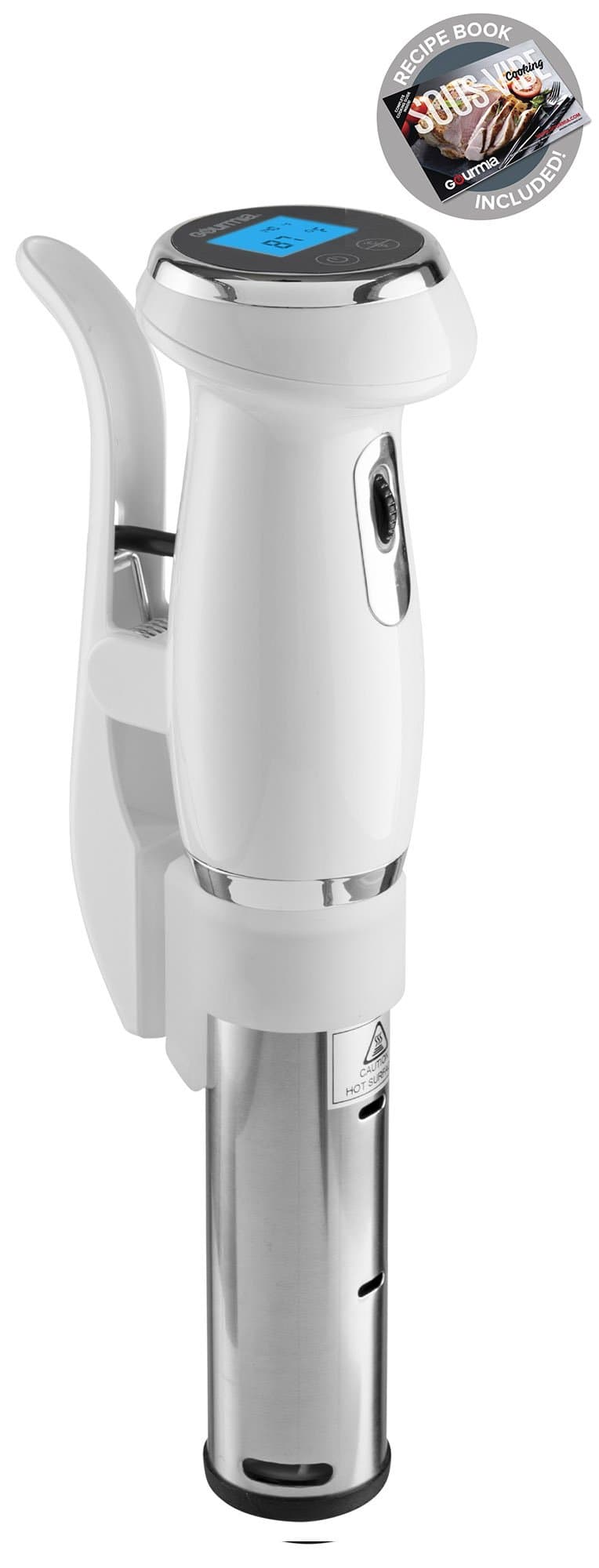 Gourmia GSV130 Digital Sous Vide Machine Pod - Immersion Circulator - Accurate Cooking - Digital Time Display - 1200W - White - Includes Free Recipe Book