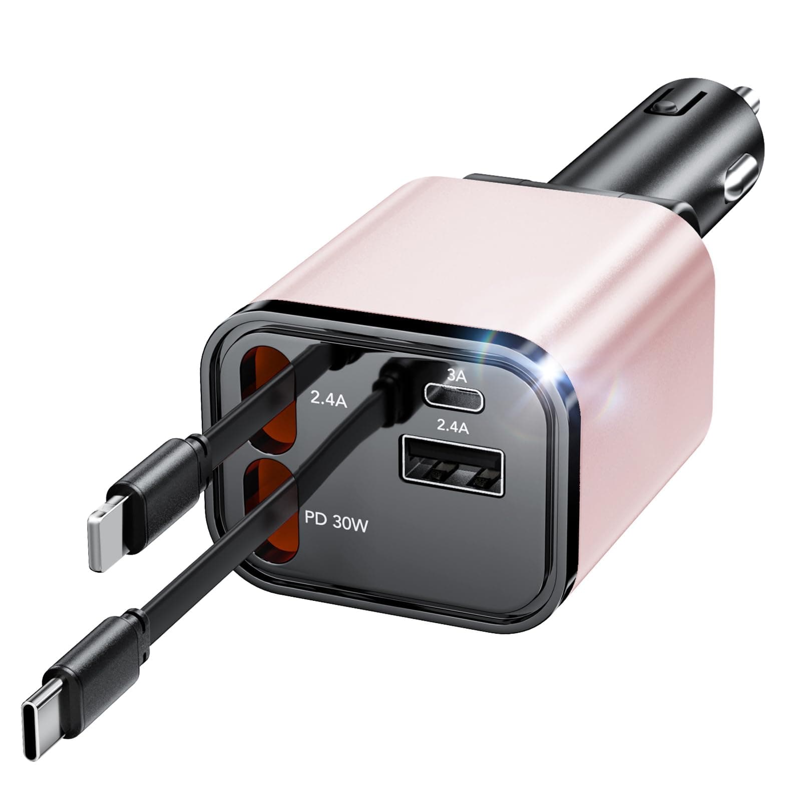 Retractable Car Charger Adapter for iPhone 17,4 in 1 Fast Charging Car Phone Charger,69W USB C Car Truck Accessories,Road Trip Essentials Gift for Men Women for iPhone 17 Pro Max/16/15/14/13/12,Galaxy