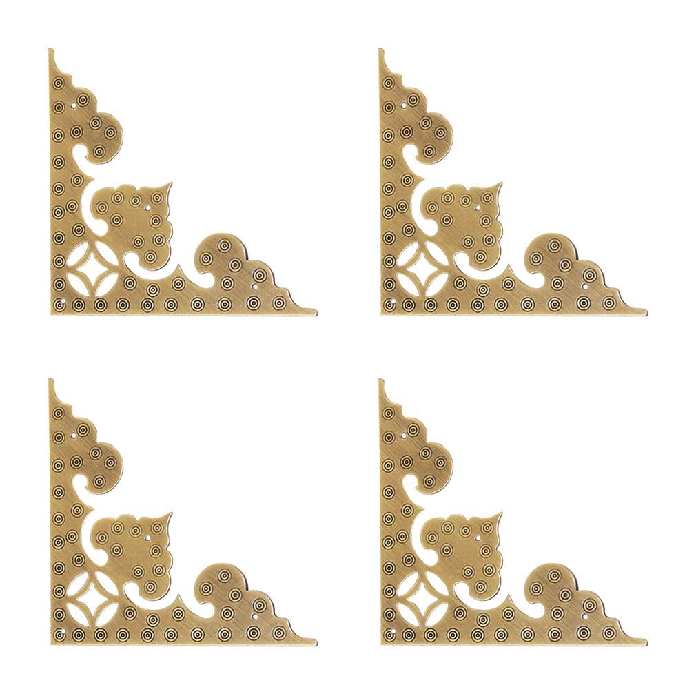 Tiazza 4Pcs Large Size Antique Brass Hollow Pattern Corner Protectors Vintage Hardware Desk Edge Wooden Jewelry Gift Box Corner Guard