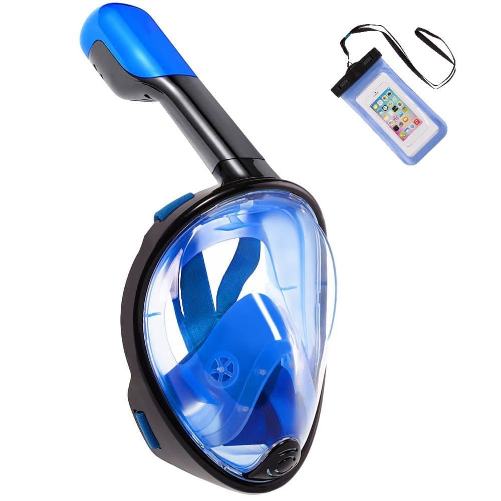 Pankoo Full Face Snorkel Mask, 180º Panoramic View Diving Scuba Mask Anti-Fog Anti-Leak Adjustable Head Straps Design Adults,Youth,Kids