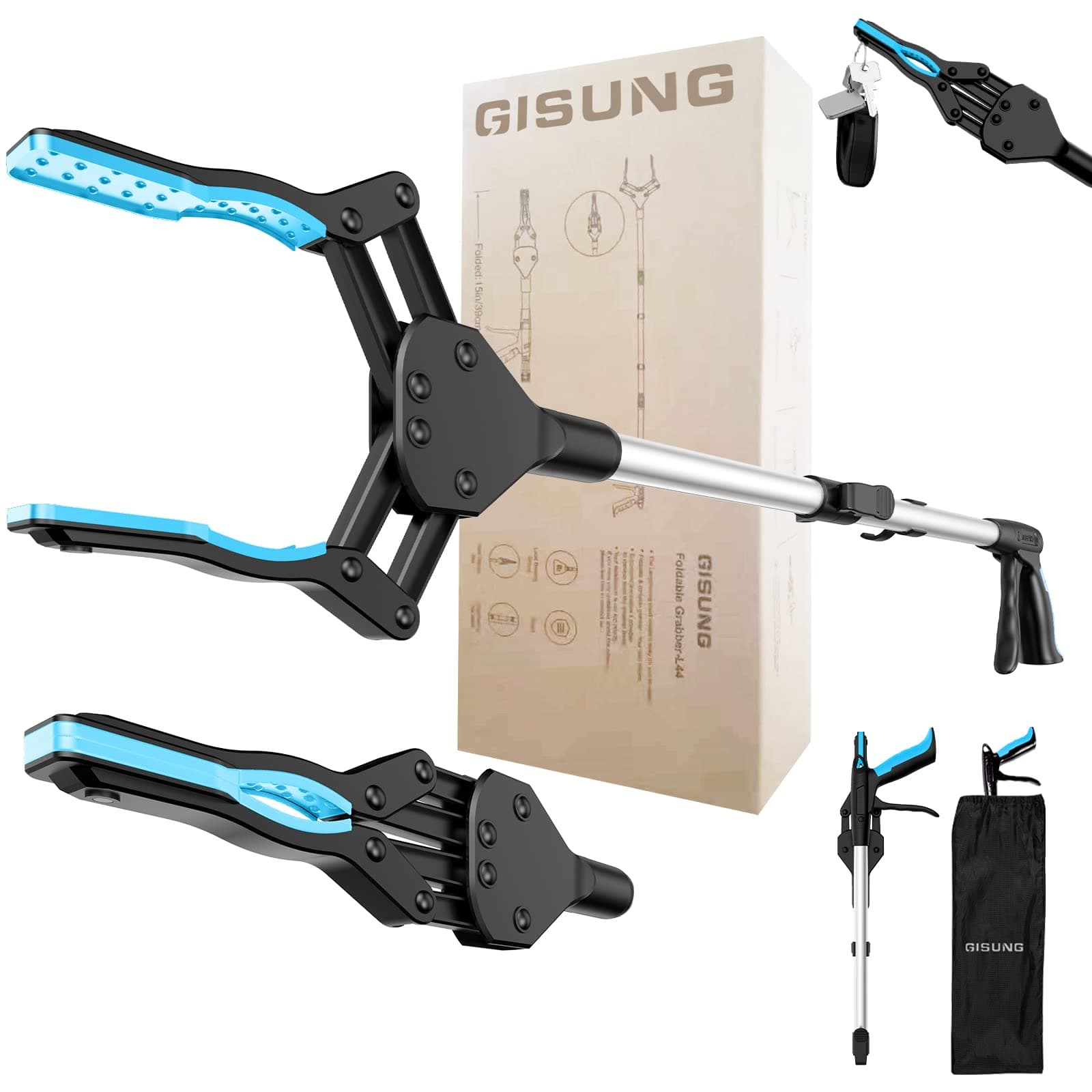 Grabber Reacher Tool Heavy Duty, 30" Foldable Grabbers for Elderly with Upgraded Rotating Jaw & Storage Bag, Anti-Slip, Strong Magnetic Tip, Sturdy Reacher Grabber Pickup Tool for Trash Pickup