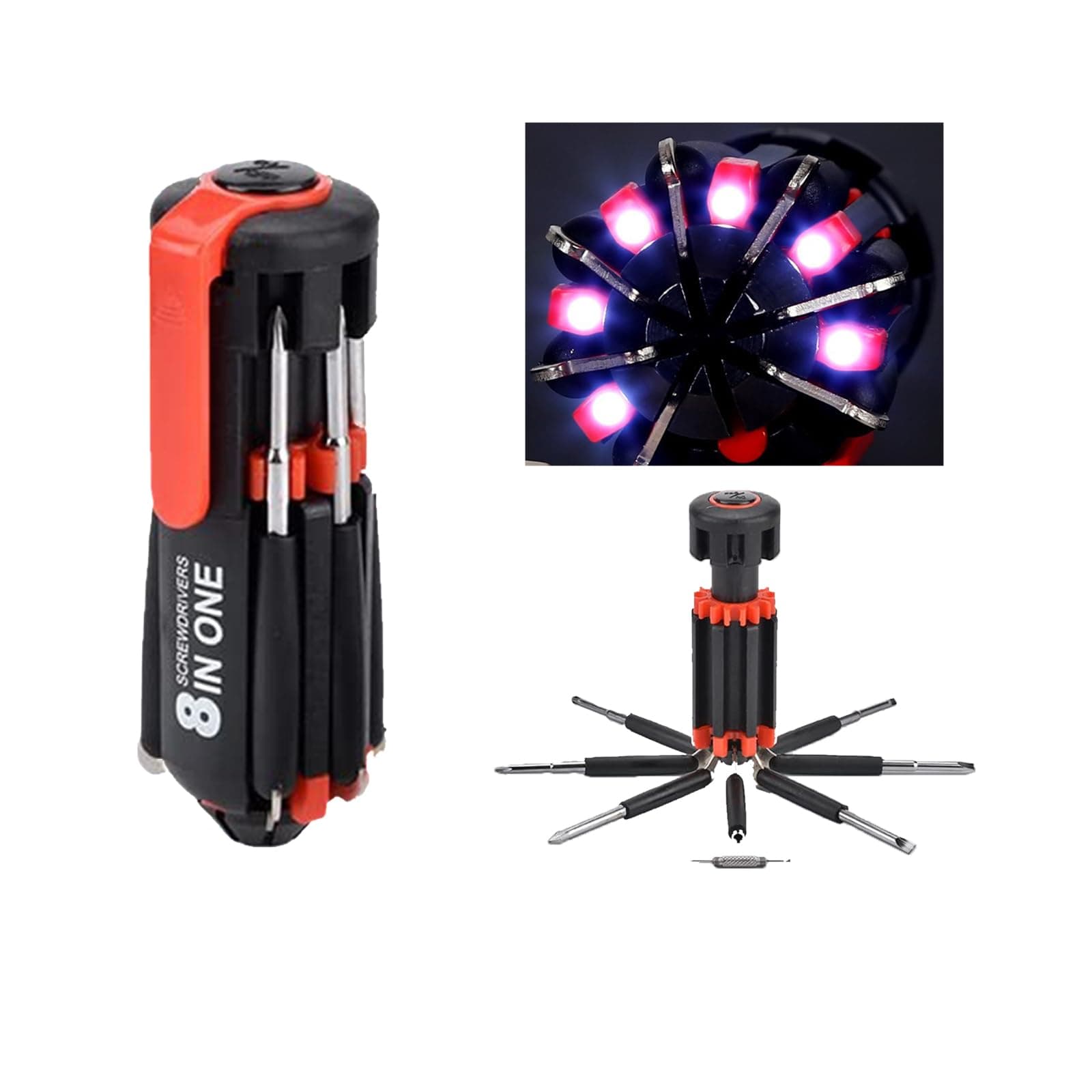 Eugieove Multifunctional 8-In-1 Precision Screwdrivers Tool, Portable Screwdriver Flashlight Set, General Repair Tools With 6 Led Worklight for Home Kitchen Computer Car Maintenance Nightwork.