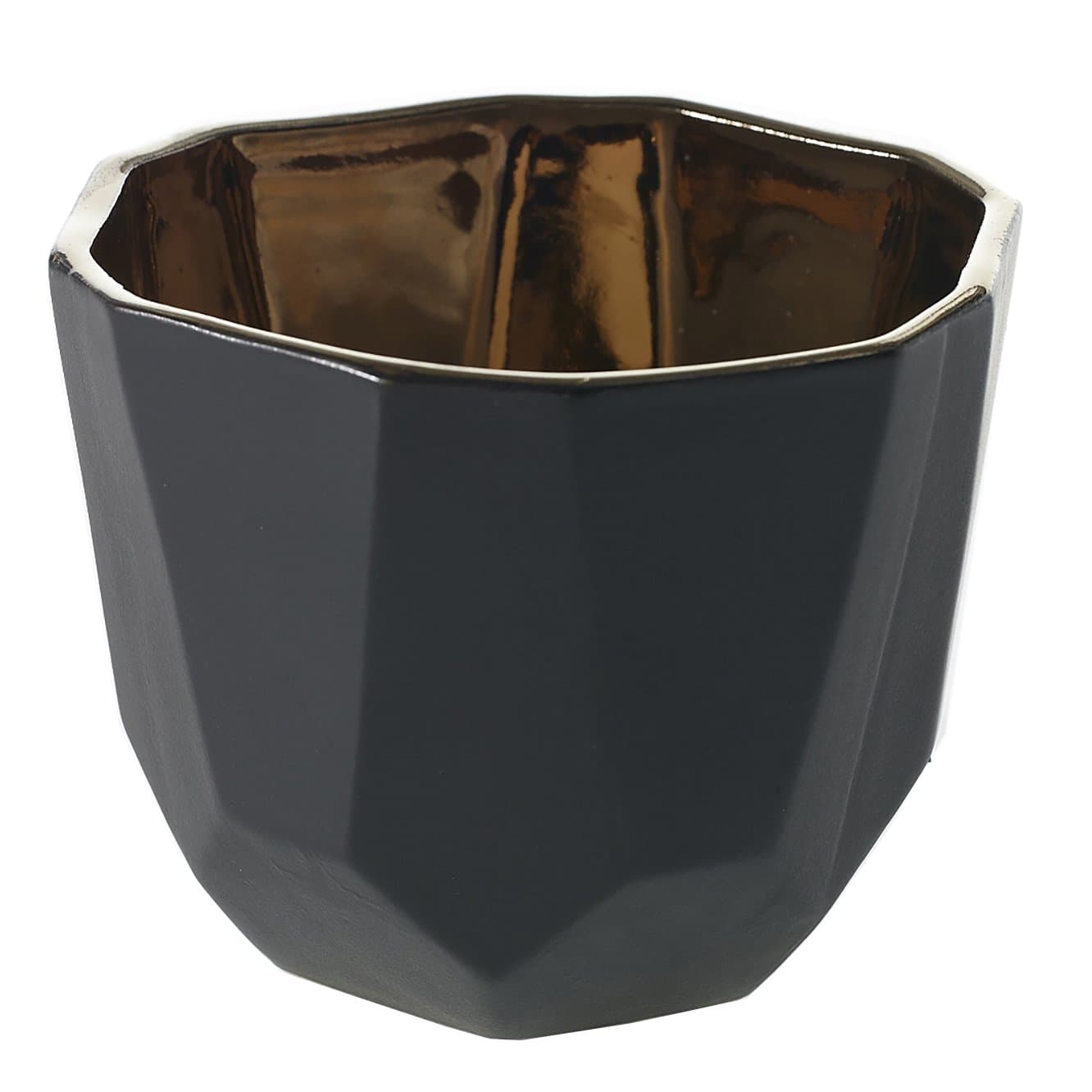 Black and Bronze Geometric Ceramic Pot - 4.5 x 3.75 Inches - Benito Planter w/ Matte Exterior and Shiny Interior - Modern Vase or Bowl Decor for Home or Office