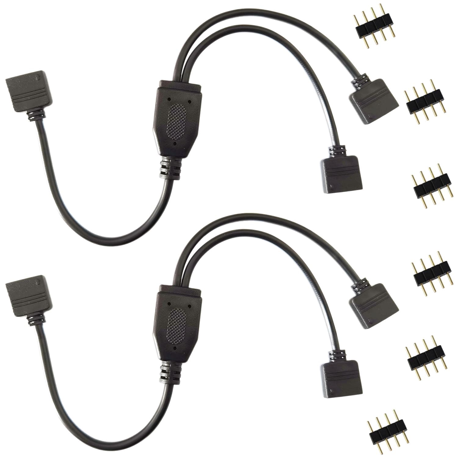 2pcs 4 Pin RGB LED Strip Splitter Cable 2 Way 1 to 2 Splitter Connector SMD 5050 3528 2835 RGB LED Tape Ribbon Splitter- 12inch, Black