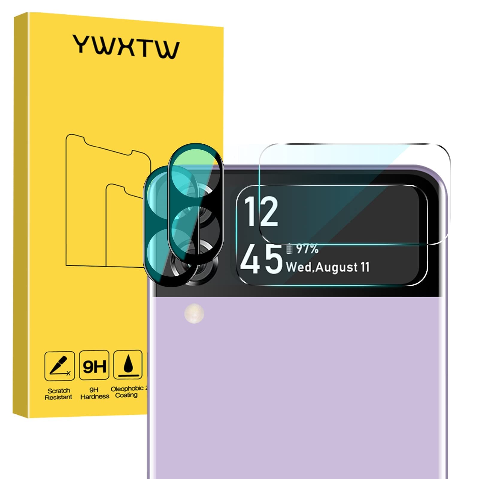 YWXTW Camera Screen Protector Compatible with Samsung Galaxy Z Flip 3 2021, Upgraded High Definition Anti-Scratch Case Friendly Tempered Glass Camera Cover, 2 Sets (Black)
