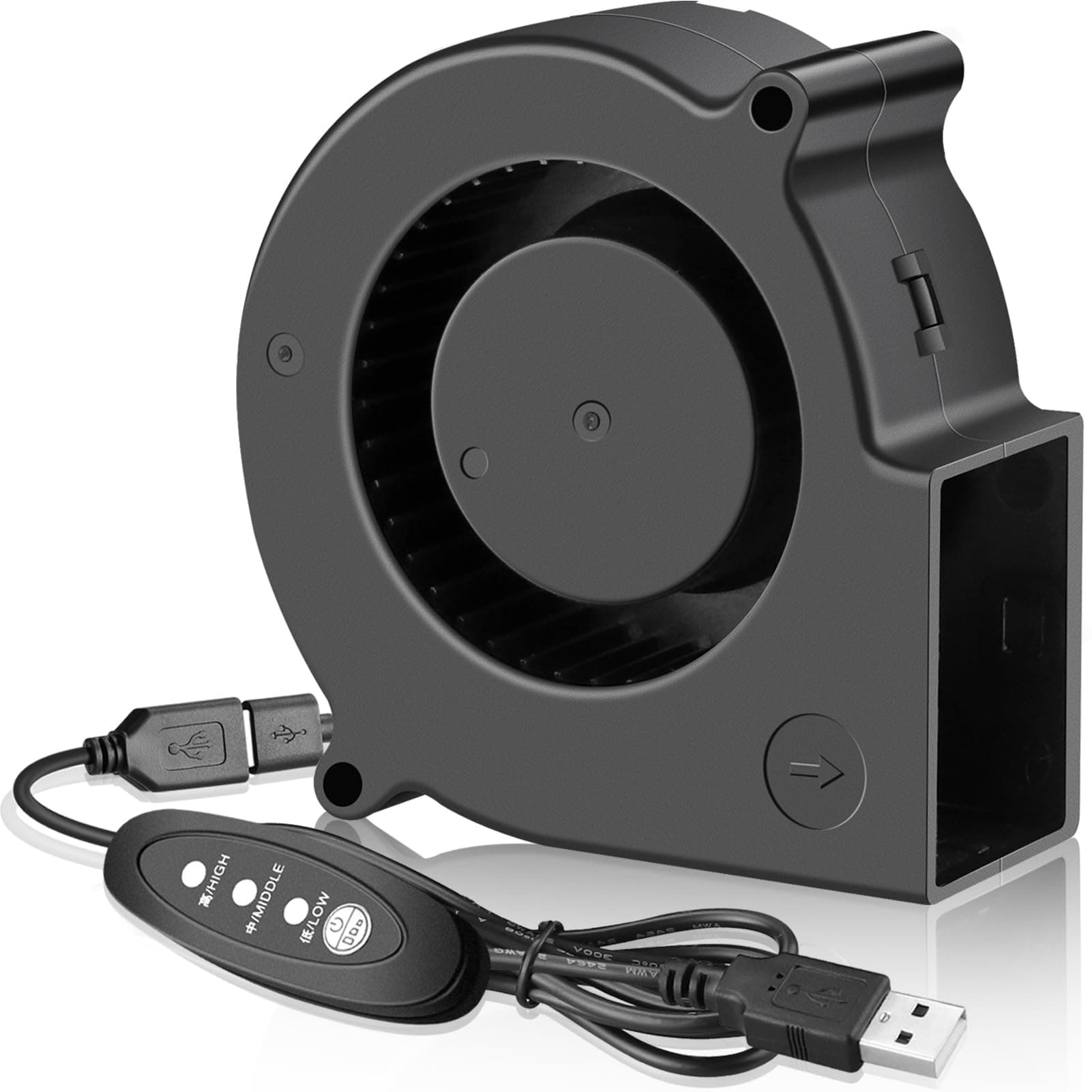 75mm X 30mm USB Blower Fan with 3 Speeds Control, 5V Powered DC Brushless Turbine Turbo Cooling Fan