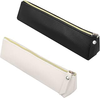 Slim Leather Pencil Case, 2 Pcs Special Pencil Case Small, Fountain Pen Case, Personalised Portable Black White Big Capacity Study Pen Case for Secondary School Girls Boys