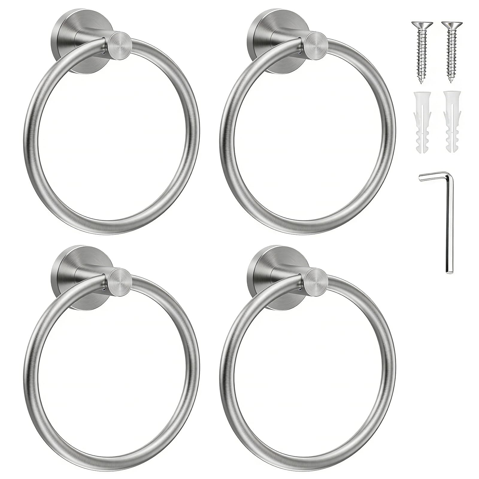 SetSail Towel Holder for Bathroom Wall Silver Towel Ring Stainless Steel Hand Towel Holder 4 Packs Towel Hanger for Bathroom, Kitchen Drill Hole