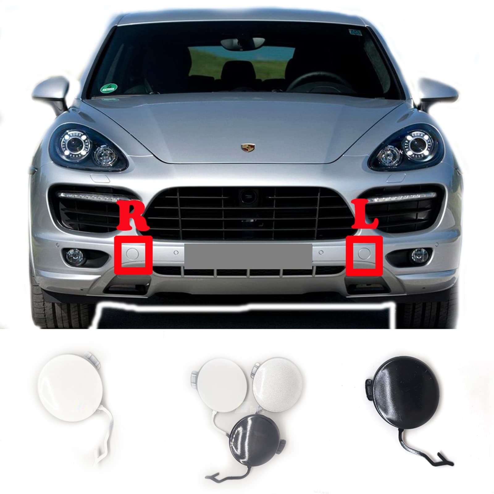 Front Pair Tow Cover for 10-14 Porsche Cayenne 92A 958 fit Base GTS S Turbo Sport 3.0L 3.6L 4.8L 2010 2011 2012 2013 Bumper Towing Hook Eye Cap