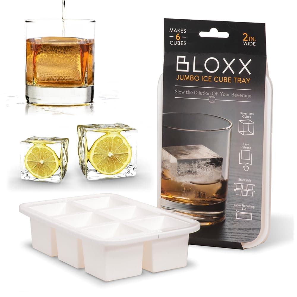 BLOXX Silicone Ice Cube Tray with Lid for Freezer | BPA Free Ice Cube Tray Mold Makes 2in Cubes | Stackable Ice Cube Molds is Dishwasher Safe | Easy release 6 Flexible Ice Cube Trays for Freezer