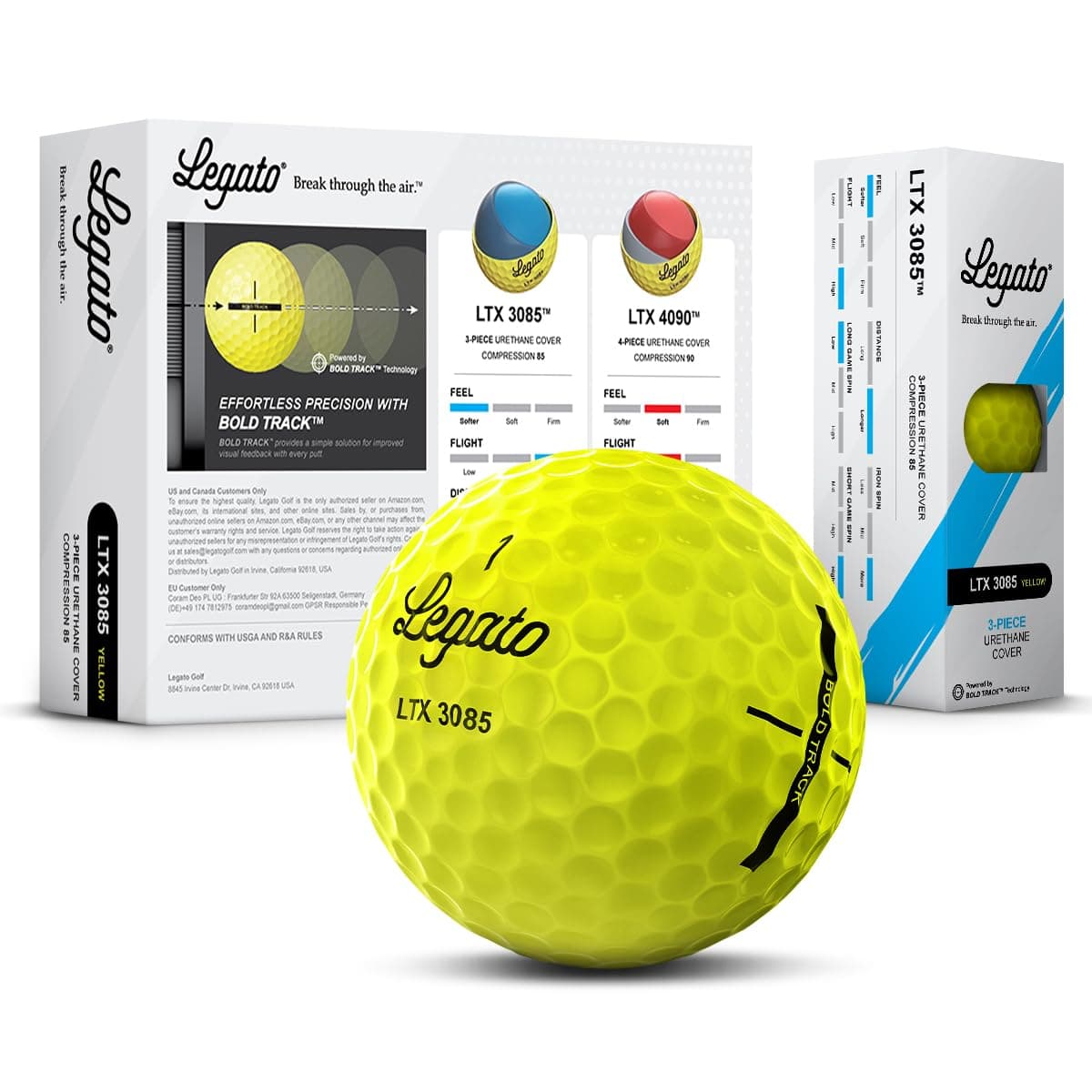 Legato Golf Balls, LTX 3085 | Designed to Help Golfers Break 90 | Maximized Distance with Soft Feel | 3 Piece | Urethane Cover | 85 Compression