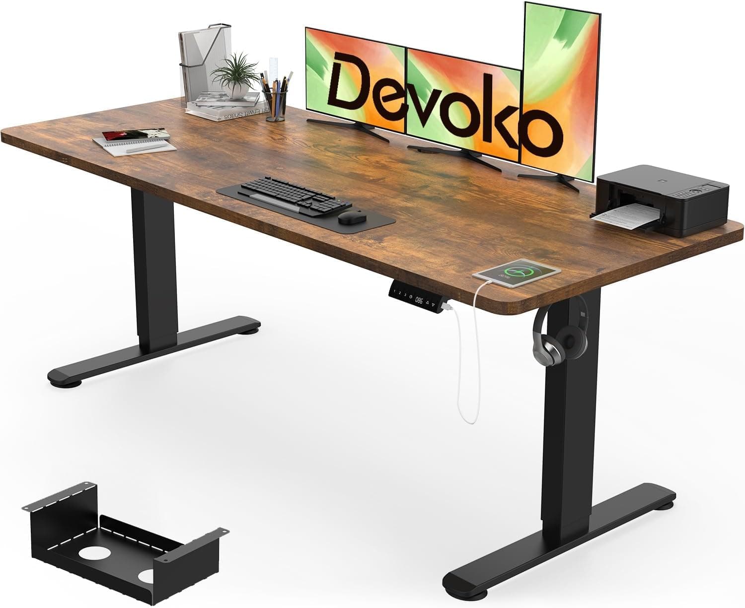 Electric Standing Desk 180x80cm, 18mm Thick Tabletop, Sit-Stand Height Adjustable with Sedentary Reminder, USB Charging Port, 3 Memory Smart Panel, Heavy-Duty Steel Frame (Rustic Brown)