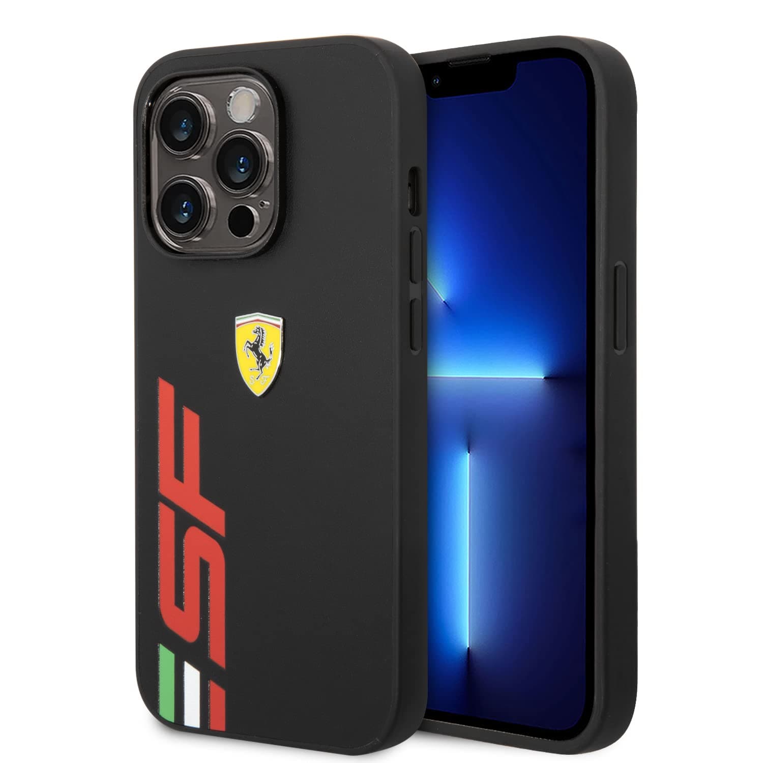 Ferrari PU Leather Case With Printed Big SF Logo Compatible with iPhone 14 Pro (Black)