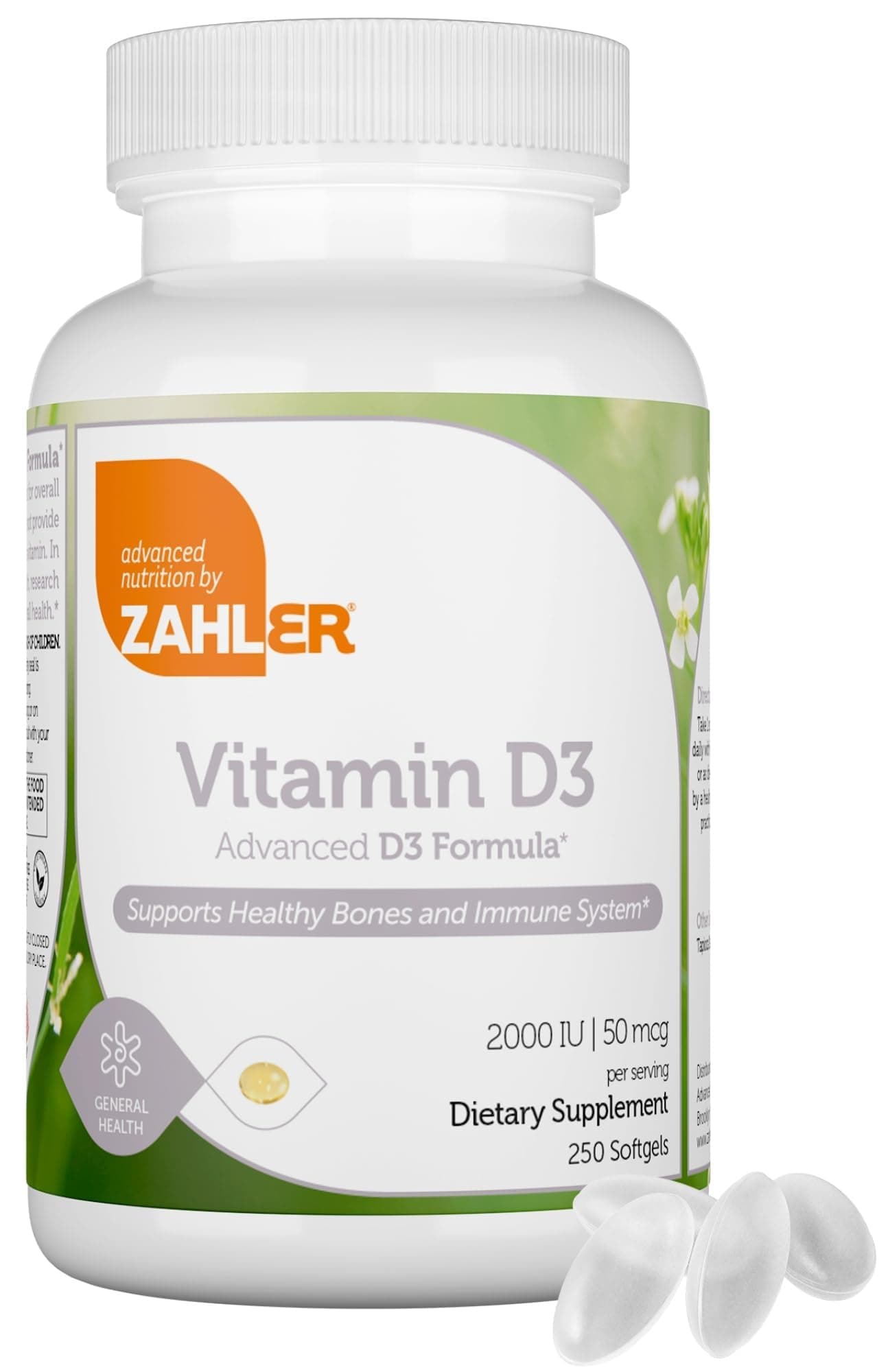Zahler - Advanced Vitamin D3 2000 IU Softgels (250 Count) Kosher Vegetarian Friendly Vitamin D for Immune Support, Bone, Teeth & Muscle Health - Daily D3 Vitamin Supplement for Adults - Easy Swallow V