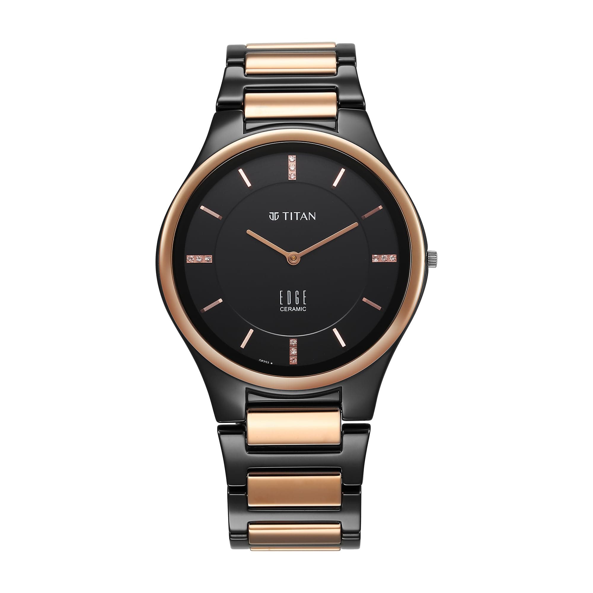 - Titan Edge Ceramic Dress with Diamonds Quartz Analog Black Dial Two Toned Black & Brown Ceramic Strap Watch for Men - NT1696KC02