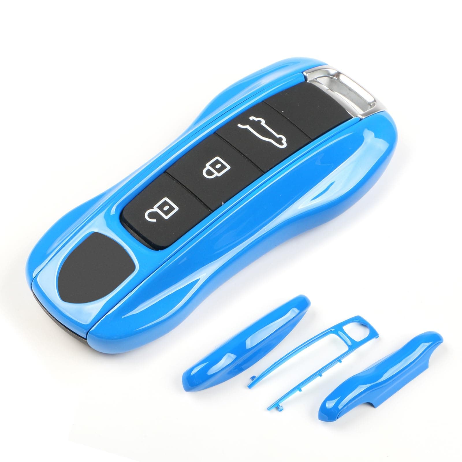 Shark Blue Key Fob Cover Compatible with Porsche Key Shell Key Fob Shell Replacement Compatible with Porsche Cayenne Panamera 911 718 Macan Boxster Cayman