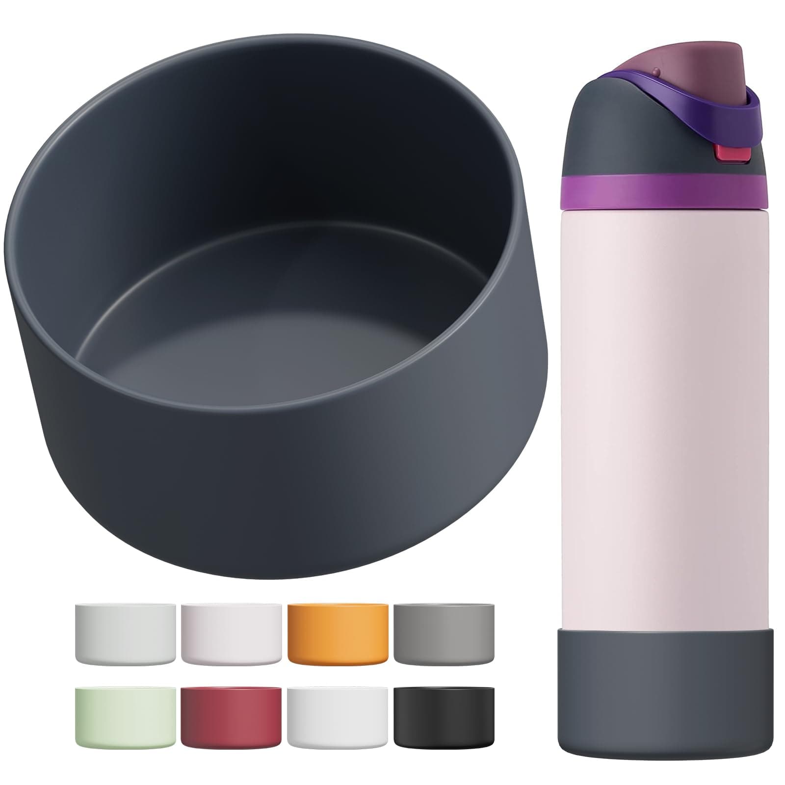 Affute Silicone Boot for Owala Water Bottle 24 oz, Anti-Slip Protective Sleeve for FreeSip/Twist/Flip Water Bottles, BPA Free, Bottom Bumper Cover Protects Water Bottles from Scratches (Pink)
