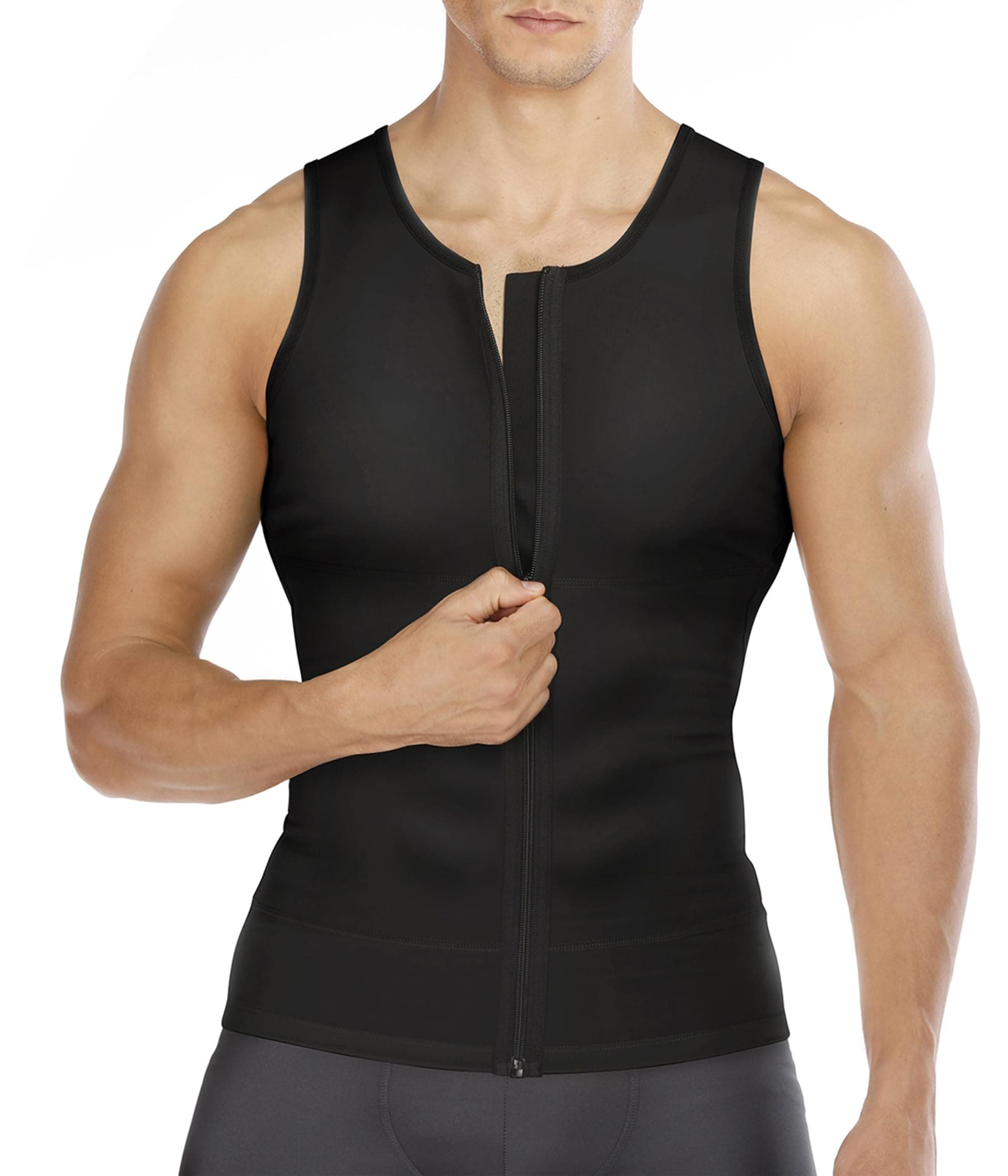 Compression Shirts for Men Undershirts Slimming Body Shaper Waist Trainer Tank Top Vest with Zipper