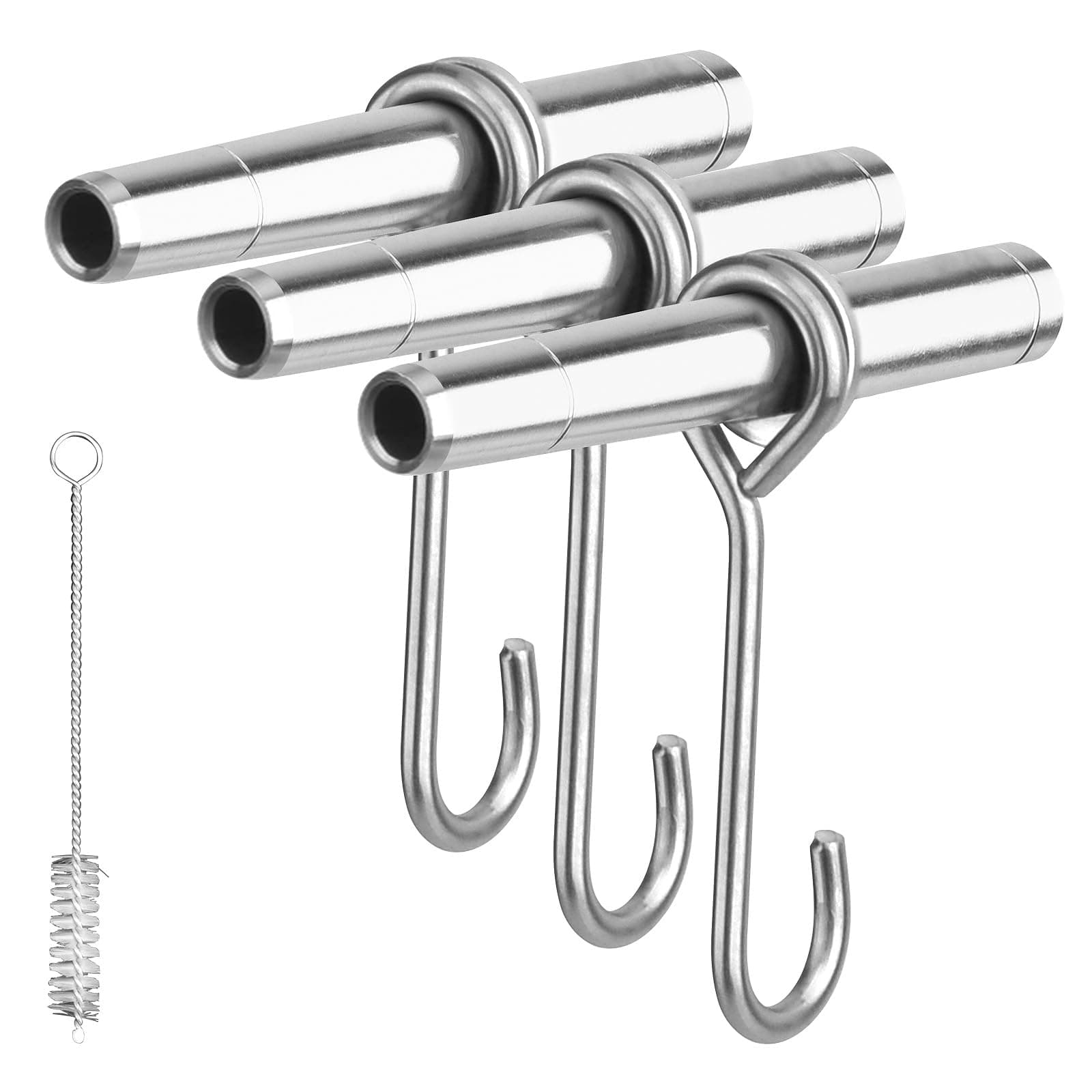 Stainless Steel Maple Syrup Taps Kit, Spiles for Tapping Trees, 3 Spiles and Hooks With 1 Spile Cleaning Brush