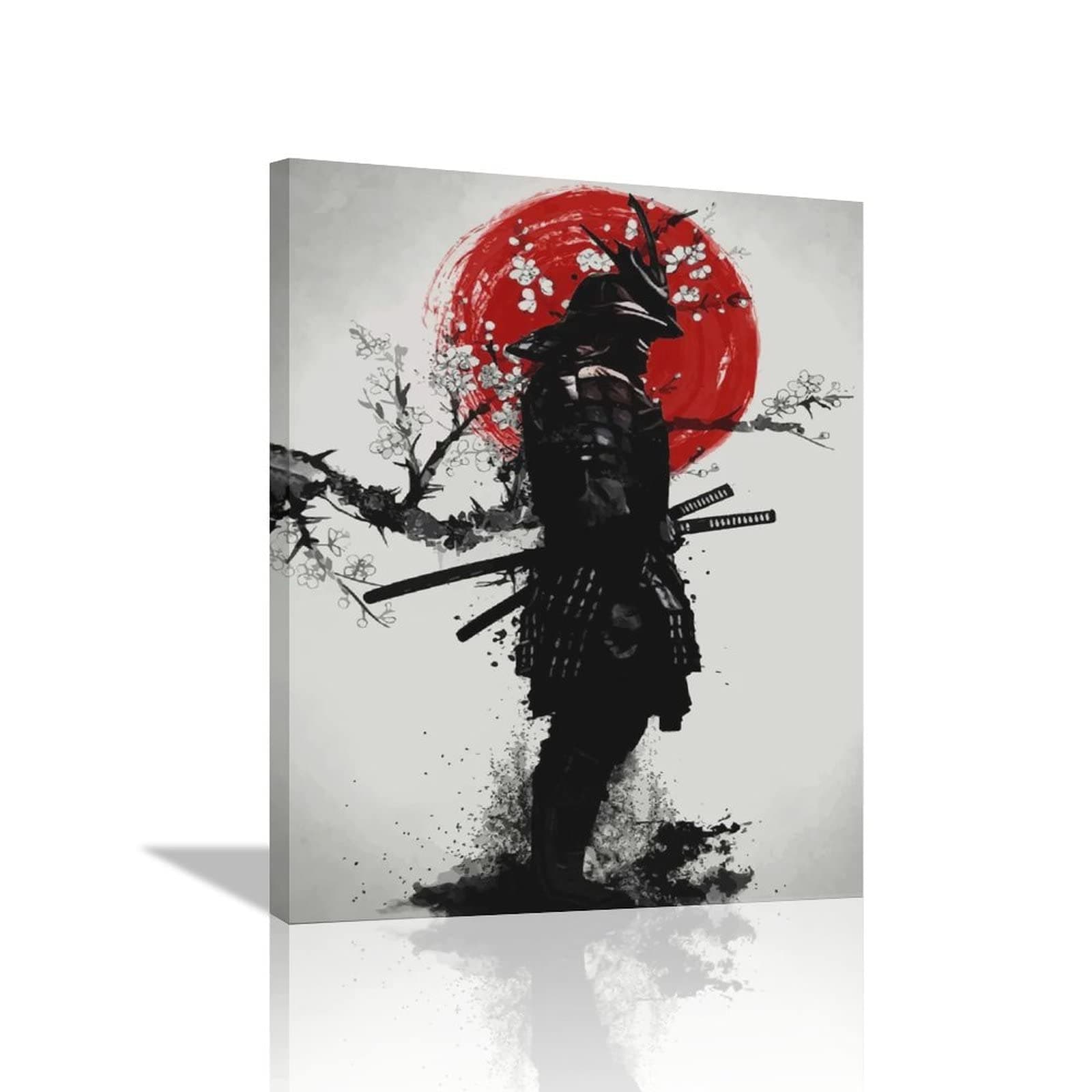 NETEDA Japanese Samurai Wall Art Samurai Pictures Wall Decor Armored Samurai painting Canvas Prints Bushido Inspirational Poster Artwork Modern Home Decor Framed for Bedroom Living Room Office Bedroom