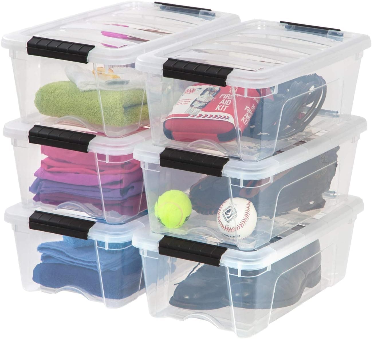 IRIS USA 13 QT Plastic Storage Box with Lid and Latches - 6 Pack - BPA-Free, See-Through Organizing Solution, Durable Nestable Stackable Containers, Secure Pull Handle - Clear