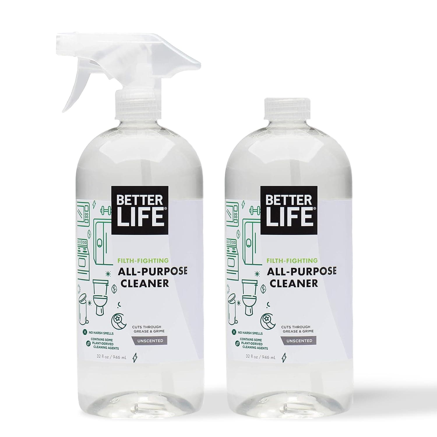 All Purpose Cleaner - Multipurpose Home and Kitchen Cleaning Spray for Glass, Countertops, Appliances, Upholstery & More - Multi-surface Spray Cleaner - 32oz (Pack of 2) Unscented