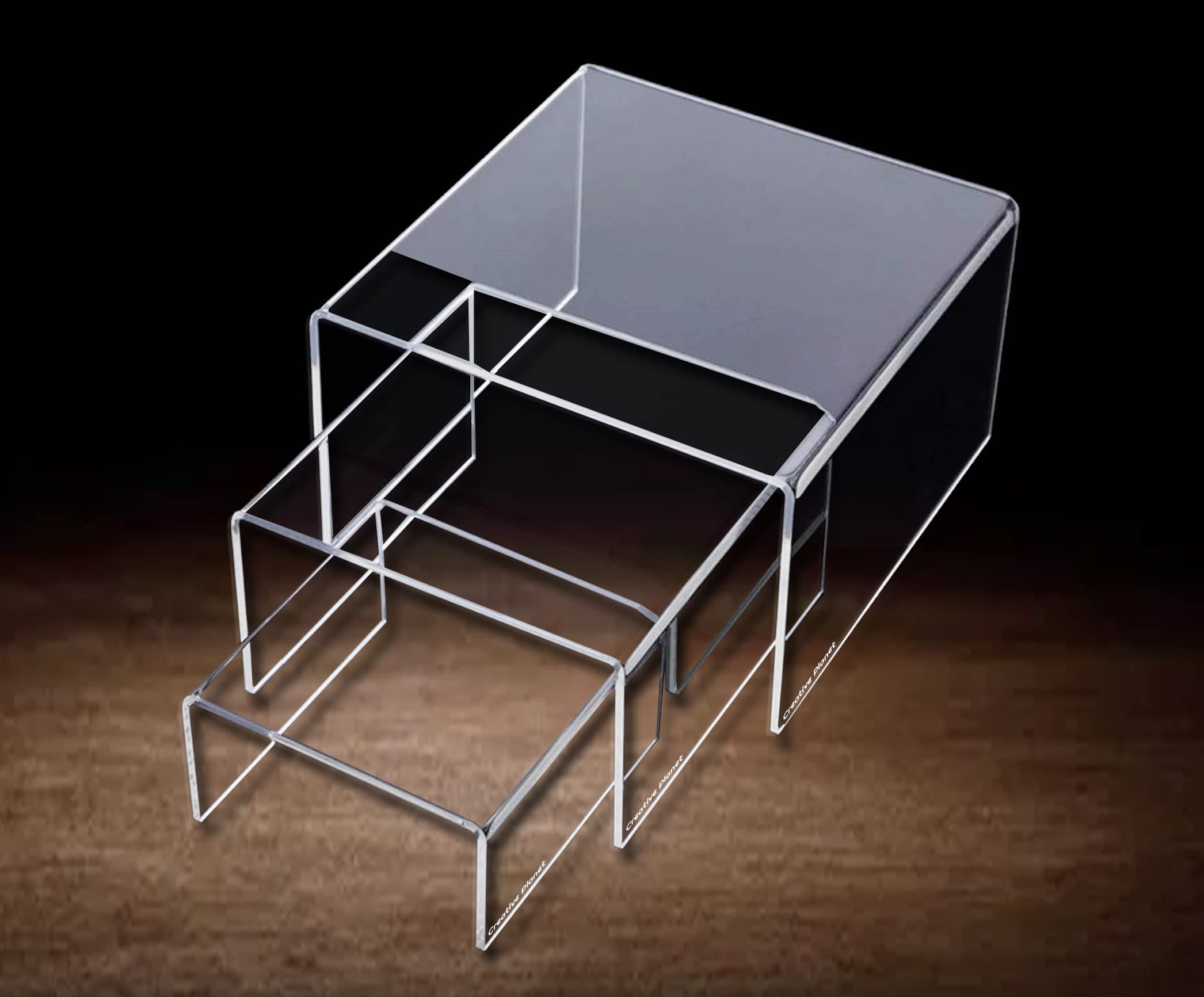 Acrylic Display Riser Stand, Organizer for Figurines, Food, Cupcakes, Spice, Jewelry, Watches, Desserts - Rectangle Shape (3", 4", 5")
