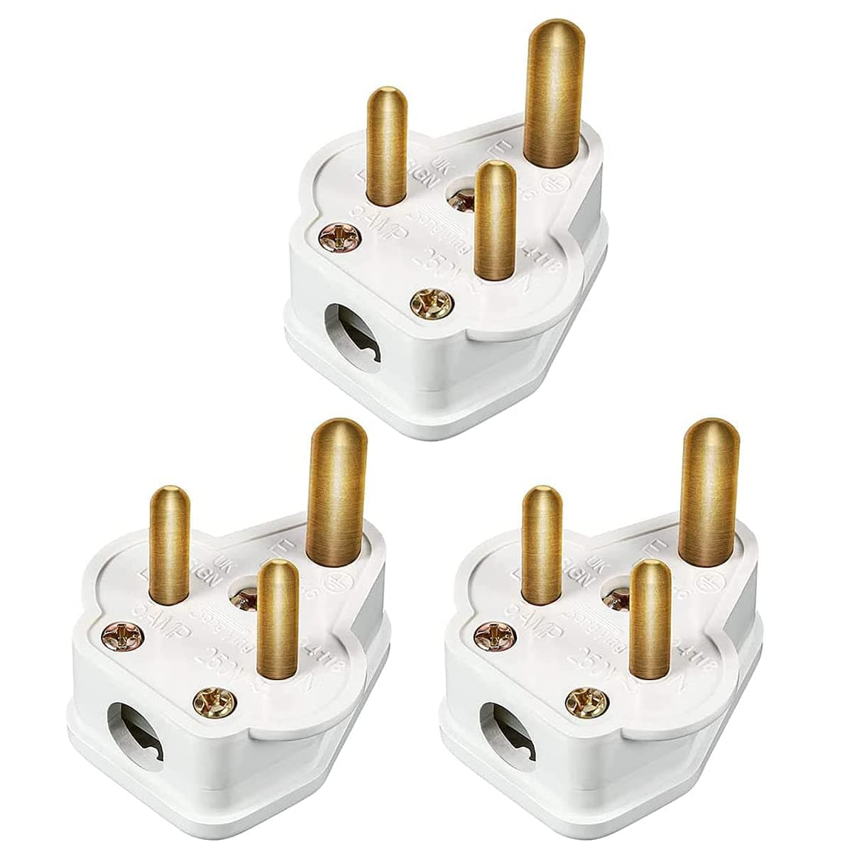 3 Pack 5 Amp Round Pin Plugs 3 Pin 5A Plug Round Pin Plugs Adaptor Household Lamp Plug Lighting Plugs for Home Lights, Lamp (White)
