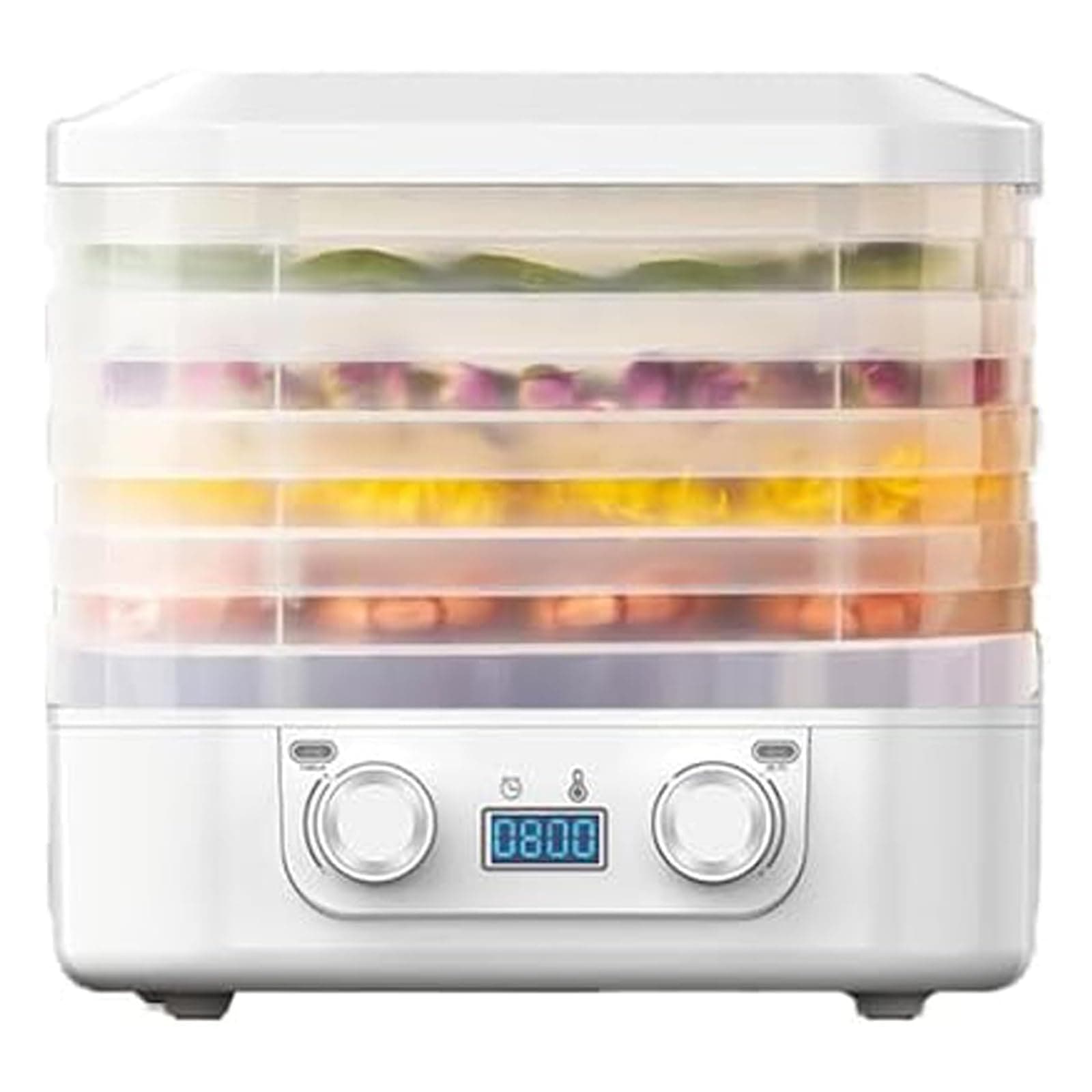 PtaTt 160W Food Dehydrator with 5 Stacking Trays Adjustable Temperature LED Screen Timer Muti-Food Fruit Vegetable Meat Dryer white