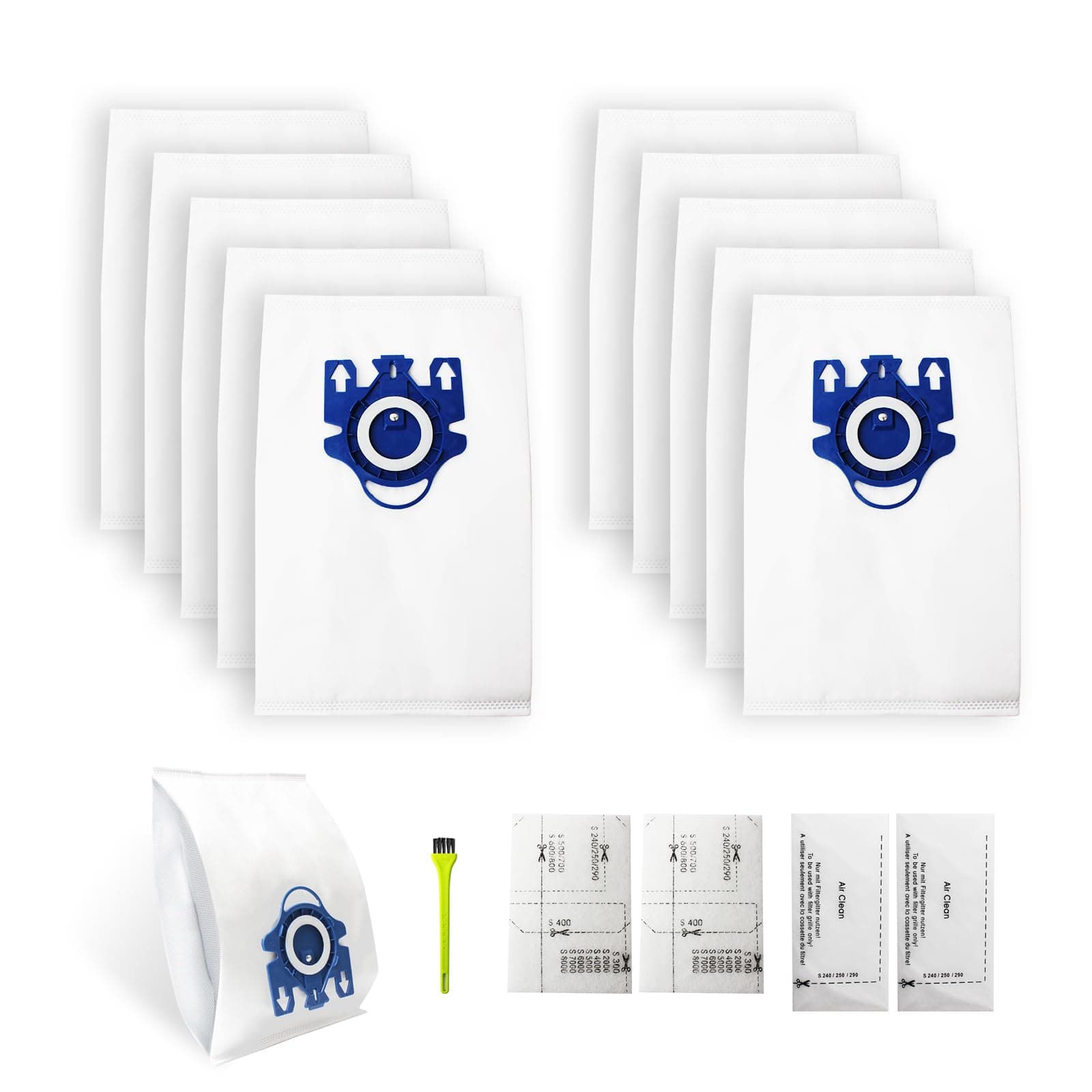 10 Packs 3D Dust Bags Replacement for Miele GN Vacuum Bags Fit for Miele Classic C1 Complete C1 C2 C3 S227 S240 S270 S400 S2 S5 S8 Series Canister Vacuum Cleaner with 2 MP Filters, 2 AC Filters