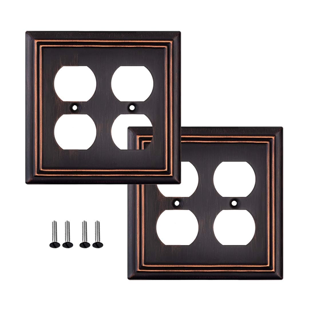 Pack of 2 Wall Plate Outlet Switch Covers by SleekLighting | Decorative Oil Rubbed Bronze | Variety of Styles: Decorator/Duplex/Toggle / & Combo | Size: 2 Gang Duplex
