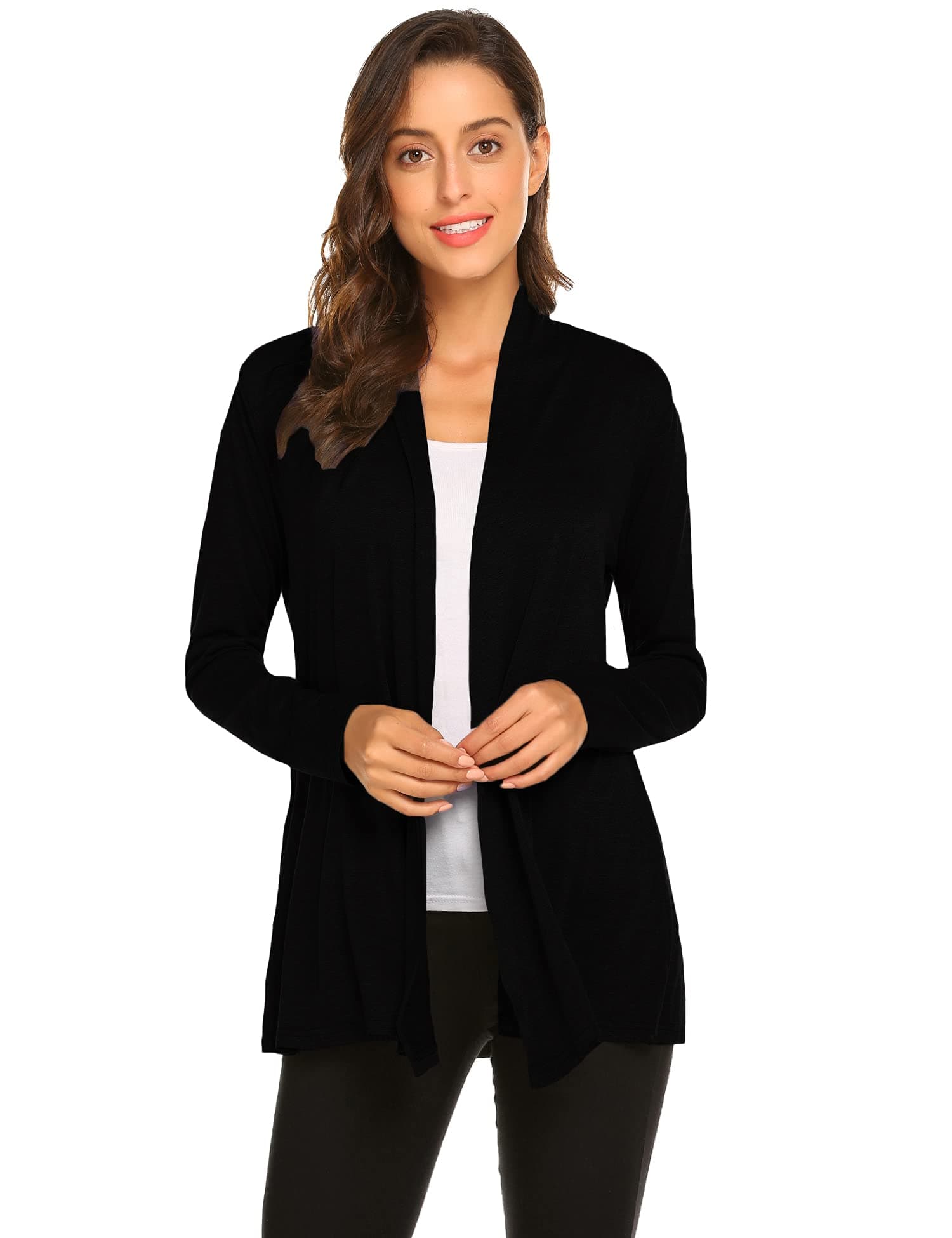 Womens Casual Lightweight Long Sleeve Cardigan Soft Drape Open Front Fall Dusters (S-3XL)