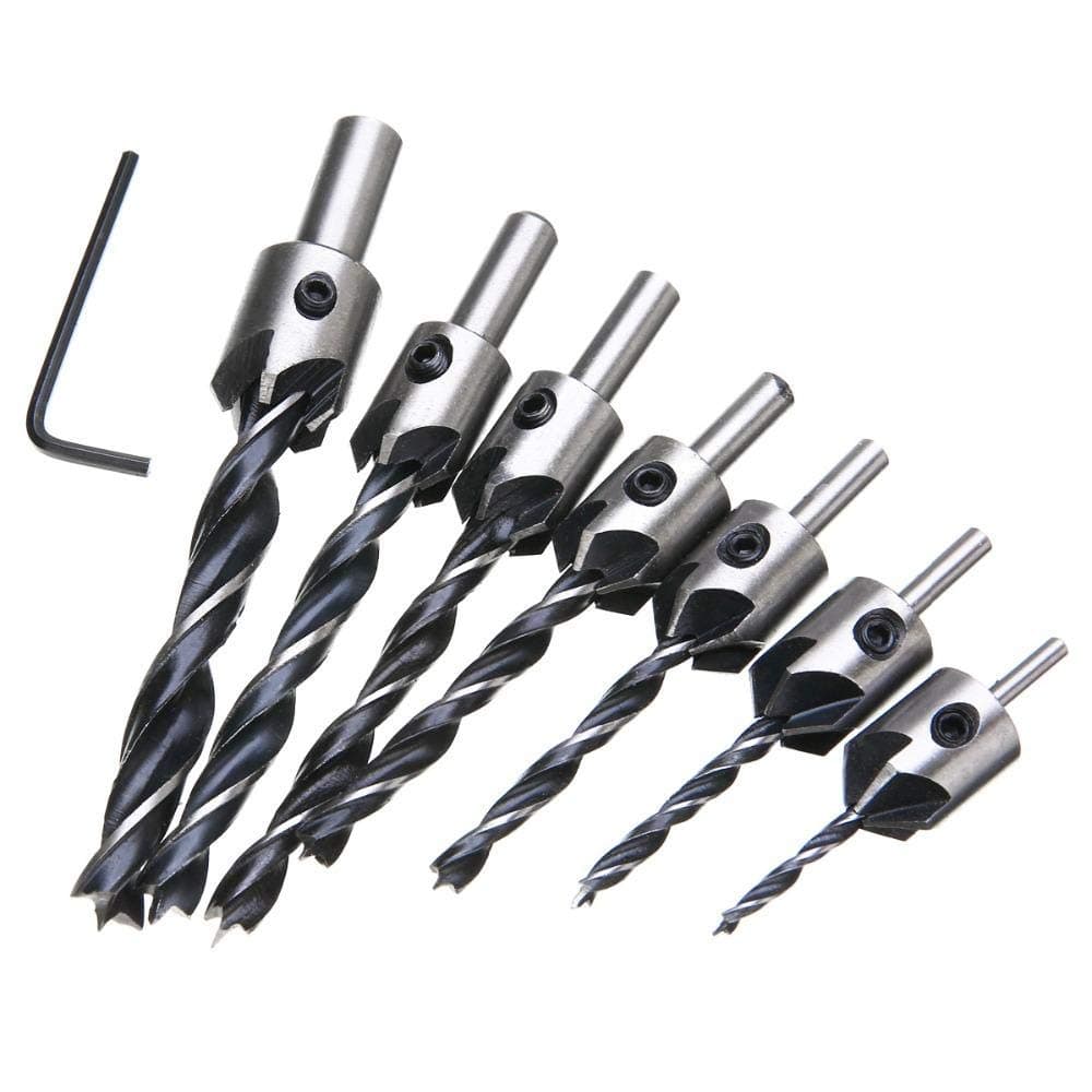 7 Pcs/Set Wood Countersink Drill Bit Set Boring Counterbore Chamfer Bore Hole Cutter Hss Woodworking Drills Bits 3-10 mm