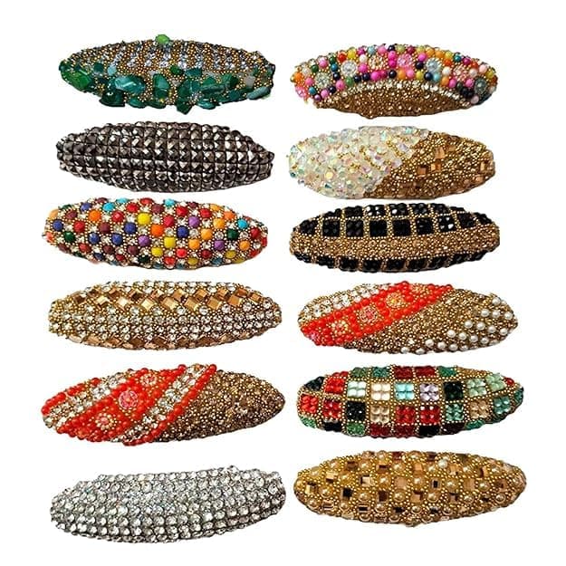 SECURE FIRE12Pc Set Designer Embellished Saree Pin || Hijab Pin || Combo Artwork Crystal Studded Brooch || Safety Pin || Hair Clip For Girls & Women For Party & Wedding