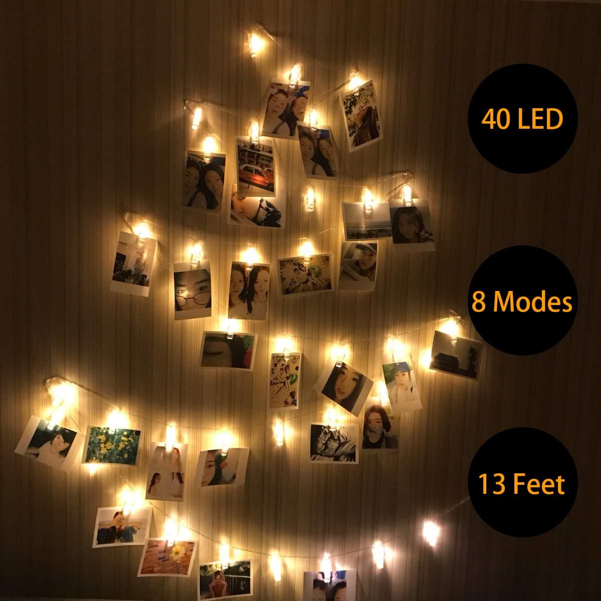 LED Photo Clip String Lights - 8 Modes Starry Wall Hanging Clothespin Picture Peg Card Holder, Decoration Gifts for Girl School Dorm Room Graduation Birthday Valentines Mothers Day, Battery Powered