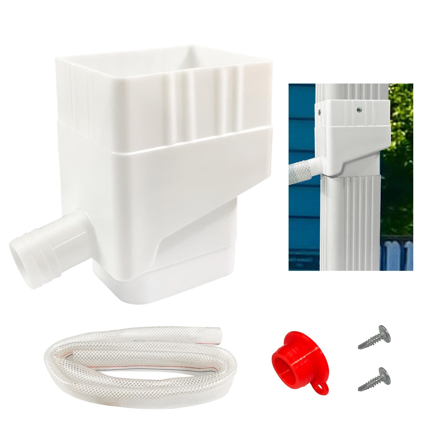 Nesyd Rain Barrel Diverter Kit, Rainwater Collection System Fits 2" x 3" Gutter Downspout Diverter, Rain Water Catching System Collect Rainwater for Garden and Lawn Watering with 40" Hose - White