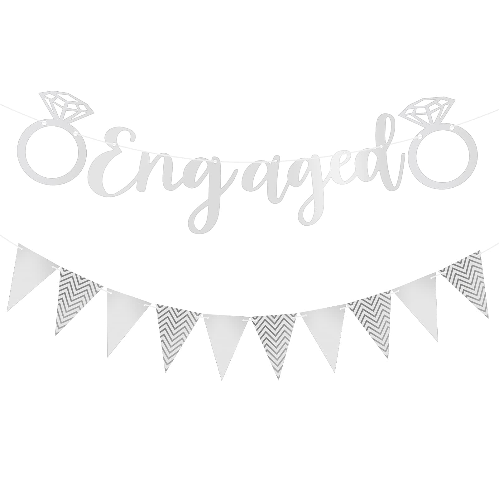 Silver Engagement Banners, 2 Pcs Glittery Engaged Bunting Party Props for Wedding and Proposal Engagement Party Decoration(Silver)