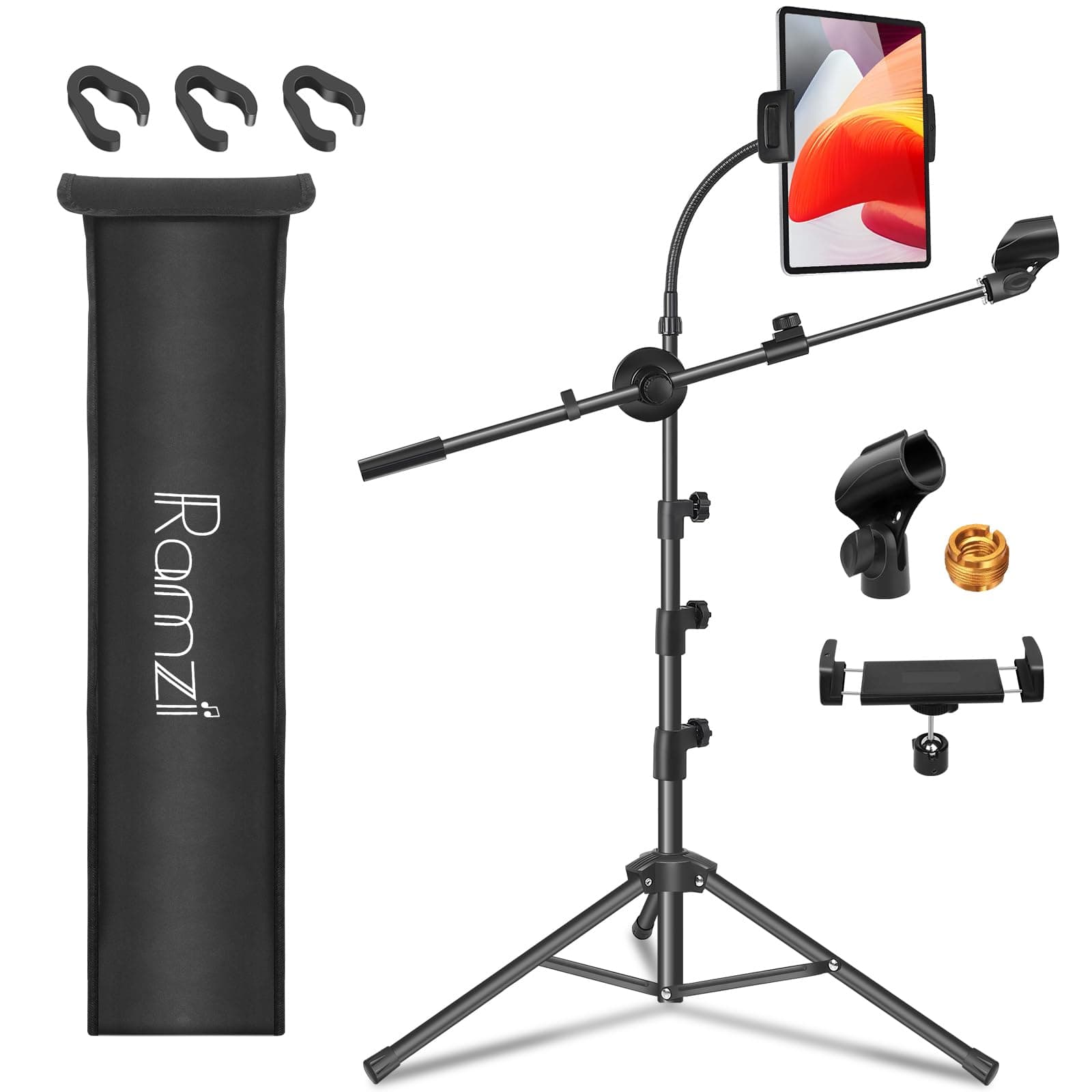 Mic Stand,6 In 1 Microphone Stand Floor Boom Mic Stand Support Boom Gooseneck Mic Clips Tablet Phone Holder Free Switching With Mic Stand Bag