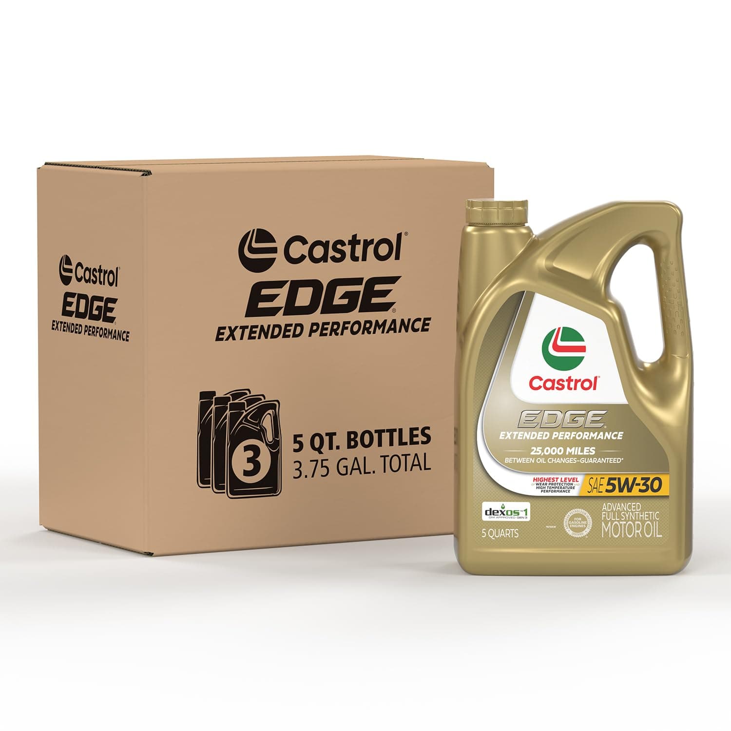 Castrol EDGE Extended Performance 5W-30 Advanced Full Synthetic Motor Oil, 5 Quarts, Pack of 3