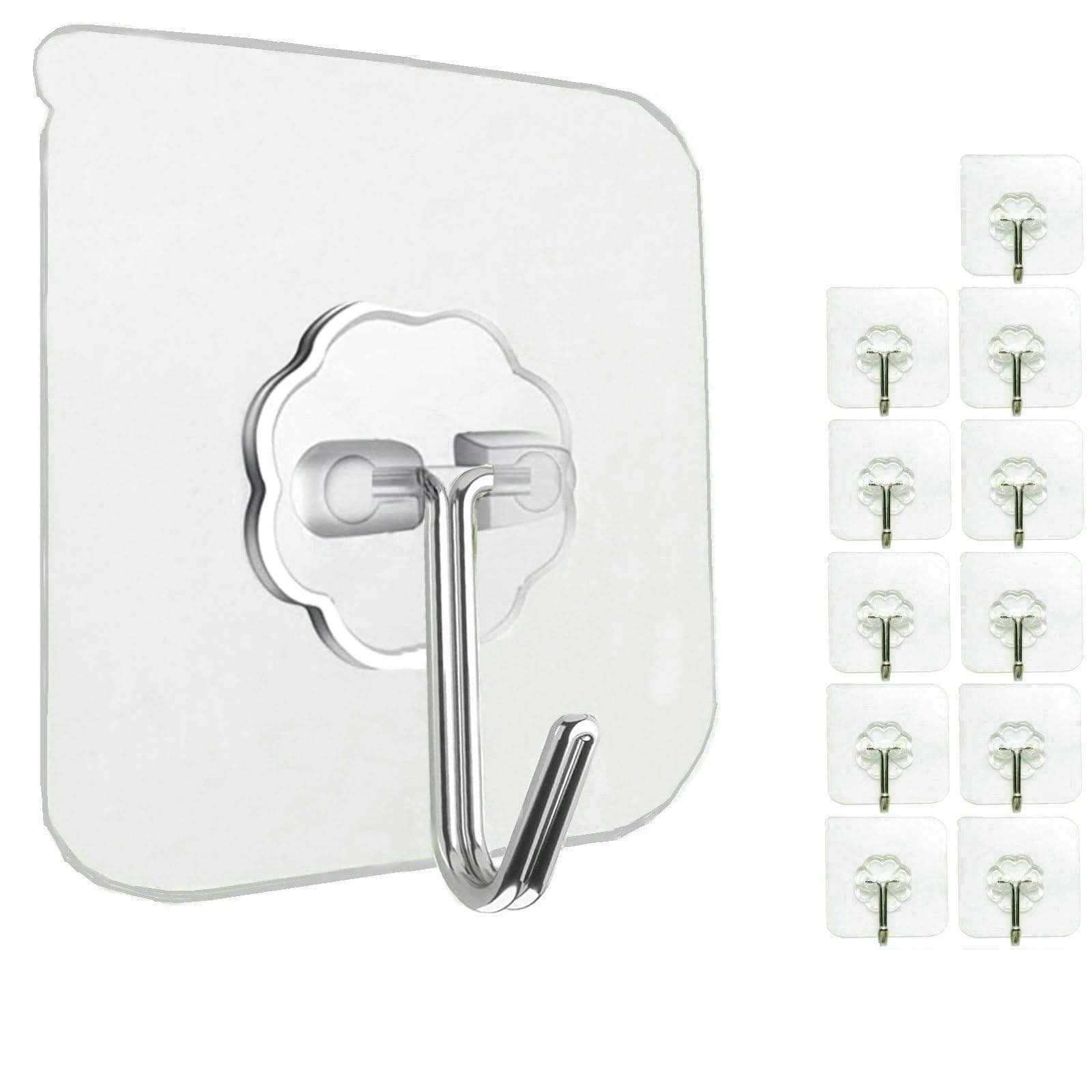 Jiaweixiang 12 Pack Heavy Duty Sticky Wall Hooks - 33lb Max, Transparent, Waterproof, Self Adhesive Hooks for Keys, Bathroom, Shower, Outdoor, Kitchen, Door, Home Improvement, Utility