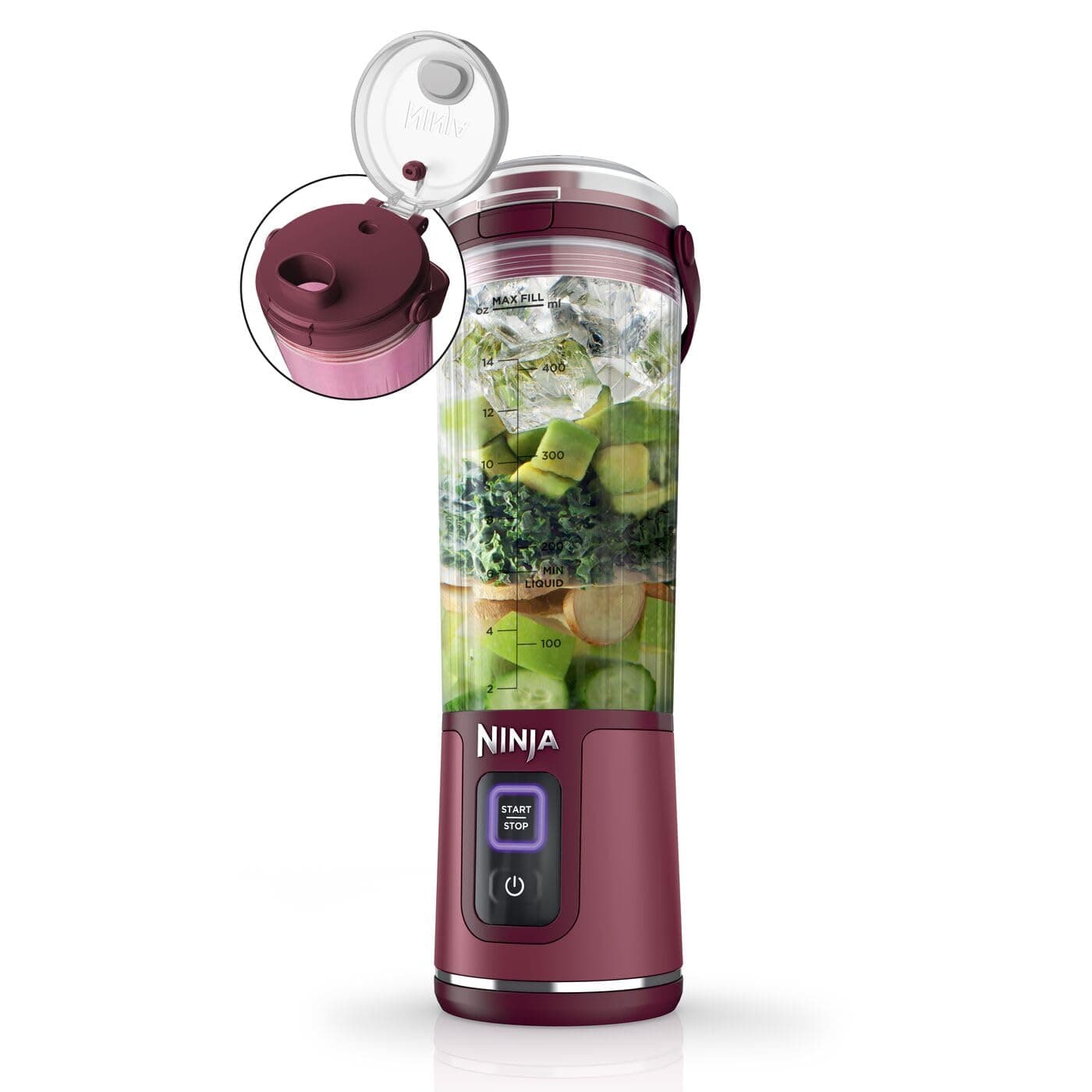 Ninja Blast Portable Blender, 530ml, Leakproof Lid & Sip Spout, Powerful Cordless Mini Blender, Rechargeable, Portable Smoothies, Protein Shakes, Blends Ice & Frozen Fruit, Cranberry Red, BC151UKCR