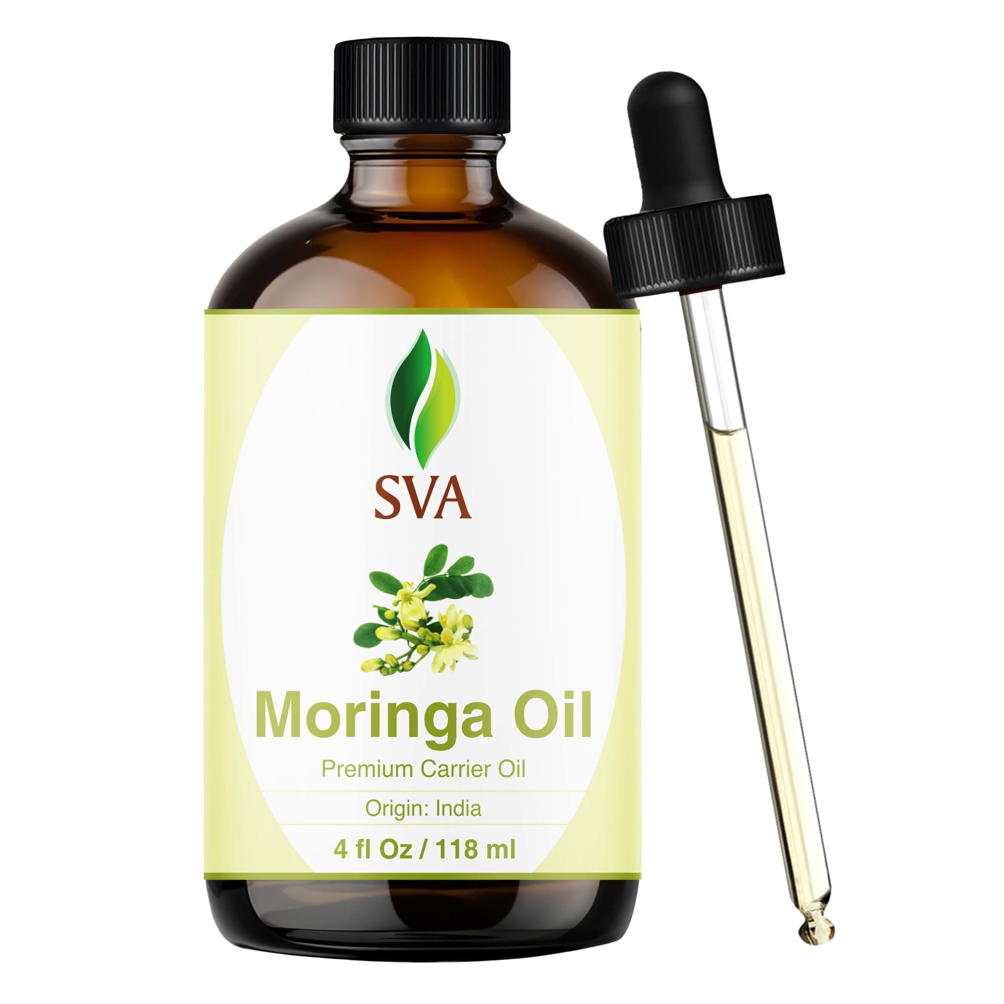 SVA Moringa Oil 4 fl oz – 100% Cold Pressed Carrier Oil with Dropper – For Hair, Skin, Nails & Body Massage