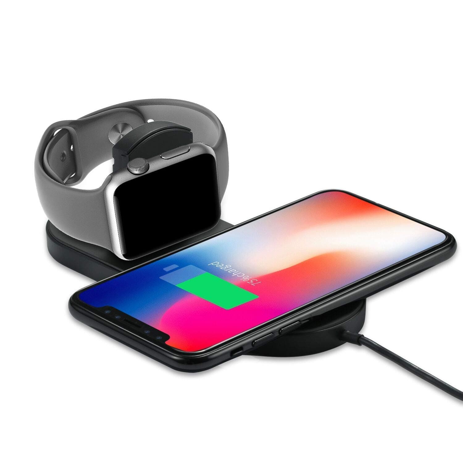 2 in 1 Wireless Charger Compatible for iWatch/iPhone, Wireless Charging Pad Qi Fast Wireless Charging Station Compatible for Apple Watch Series 4/3/2/1 iPhone Xs/Max/XR/X/8 Plus/8 and More