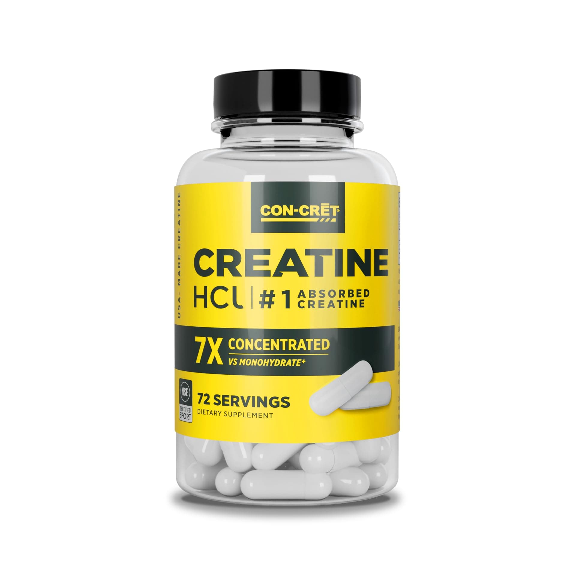 Creatine HCl Capsules | Muscle, Cognitive, Cellular Energy Support | No Bloating or Cramps | USA Made & NSF Certified | Creatine Pills (72ct)