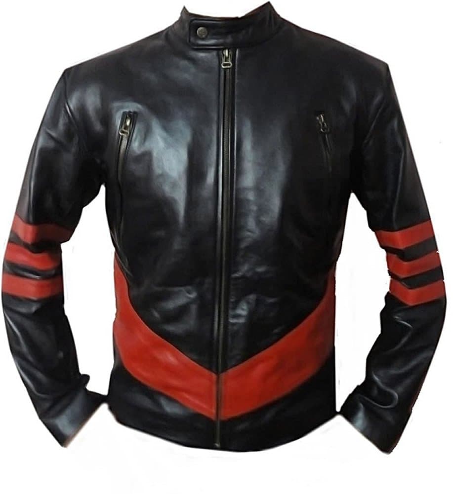 Classyak X-men Wolverine Genuine Leather Jacket Black with Red Stripes